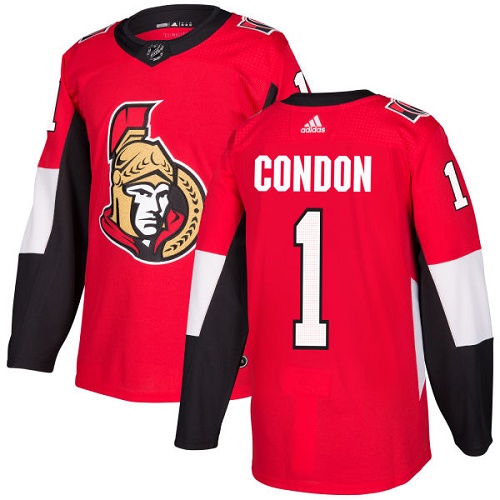 Adidas Senators #1 Mike Condon Red Home Authentic Stitched Youth NHL Jersey - Click Image to Close
